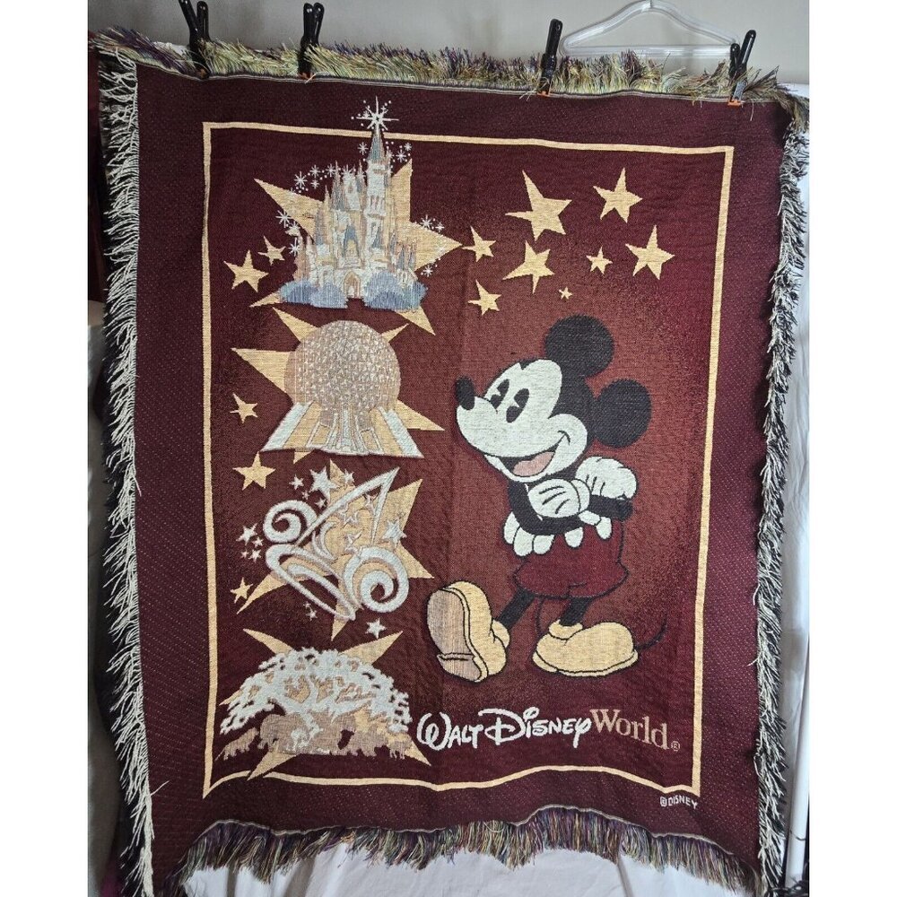 Vintage 4 Parks WALT DISNEY WORLD Mickey Mouse Throw Tapestry 55” x 45"